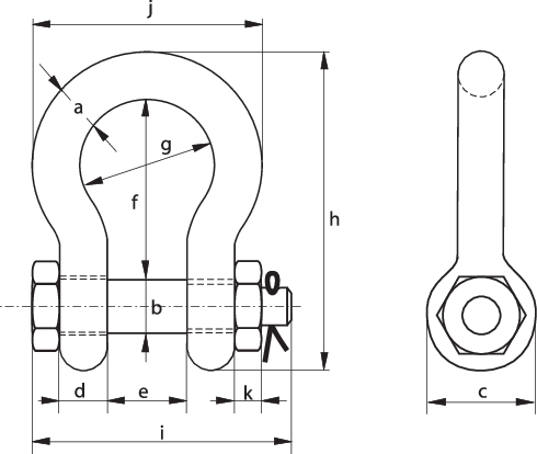 Schéma de la manille lyre à axe boulonné goupillé G-4163